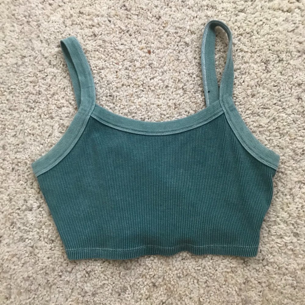 Dark green waffle textured crop top